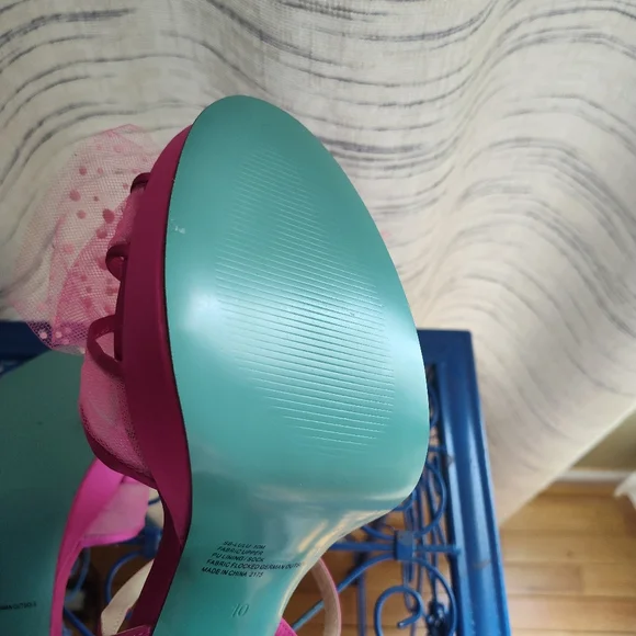 Betsey Johnson Hot Pink Tulle Bow Slingback Heels peep toe - Picture 11 of 16